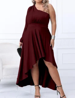 Plus Size One Shoulder Irregular Hem Dress
