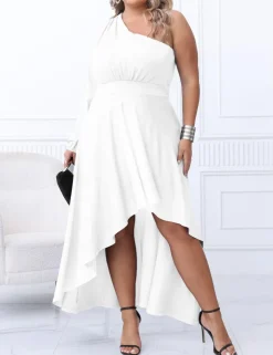 Plus Size One Shoulder Irregular Hem Dress