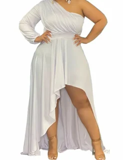 Plus Size One Shoulder Irregular Hem Dress