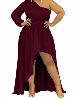 Plus Size One Shoulder Irregular Hem Dress