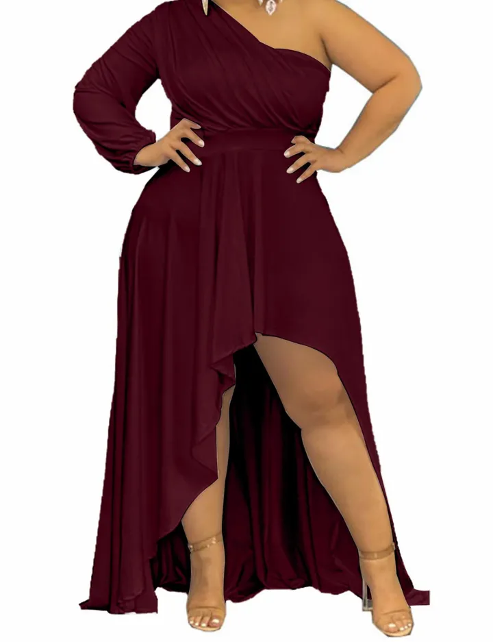 Plus Size One Shoulder Irregular Hem Dress