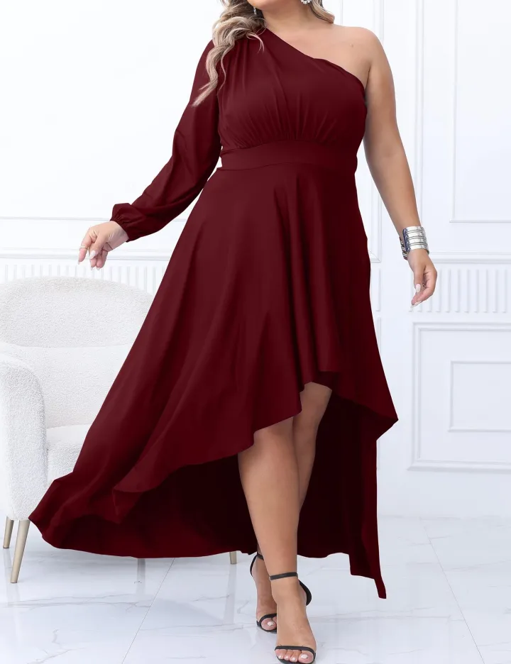 Plus Size One Shoulder Irregular Hem Dress