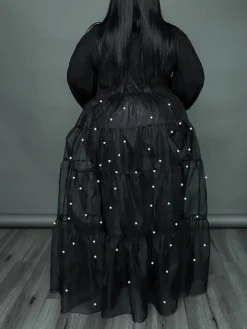 Plus Size Pearl Mesh Patchwork Top