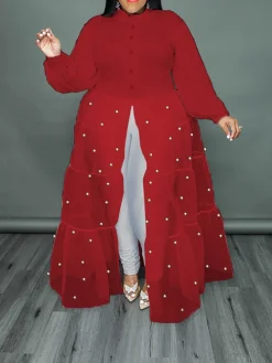 Plus Size Pearl Mesh Patchwork Top