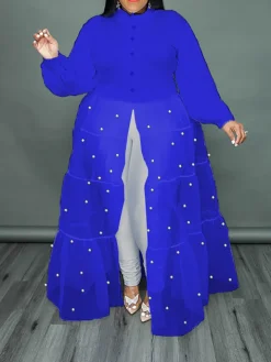 Plus Size Pearl Mesh Patchwork Top