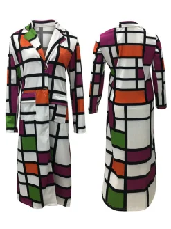 Plus Size Plaid Colorful Print Double-Breasted Lapel Coat
