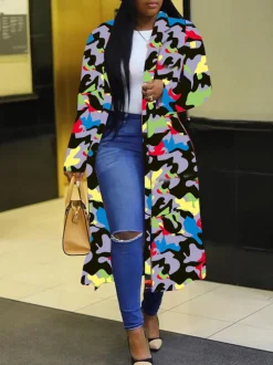 Plus Size Plaid Colorful Print Double-Breasted Lapel Coat
