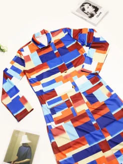 Plus Size Plaid Colorful Print Double-Breasted Lapel Coat