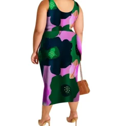 Plus Size Print Sleeveless Top Skirt Set