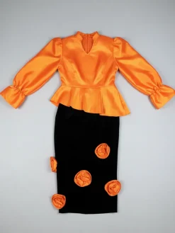 Plus Size Puff Sleeve Floral Skirt Set