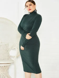 Plus Size Ribbed Pullover Knit Sweater Dress