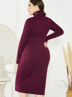 Plus Size Ribbed Pullover Knit Sweater Dress
