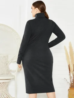 Plus Size Ribbed Pullover Knit Sweater Dress