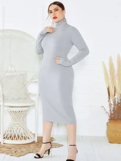 Plus Size Ribbed Pullover Knit Sweater Dress