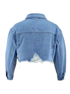 Plus Size Ripped Cropped Denim Jacket