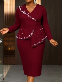 Plus Size Ruffle Bead Midi Dress