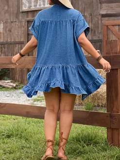 Plus Size Ruffle Denim Swing Dress