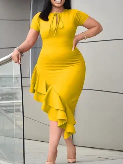 Plus Size Ruffle Hem Asymmetrical Dress