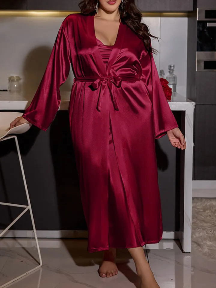 Plus Size Satin Nightgown u0026 Robe Set