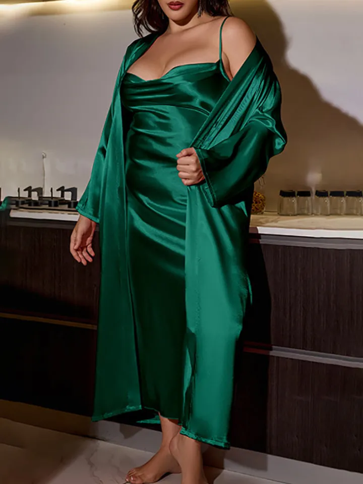 Plus Size Satin Nightgown u0026 Robe Set