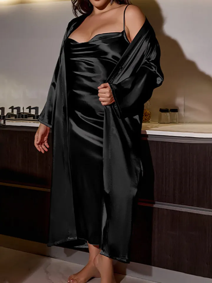 Plus Size Satin Nightgown u0026 Robe Set