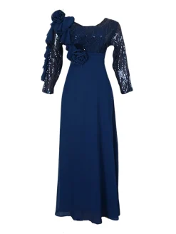 Plus Size Sequin Gown Chiffon Floral Maxi Dress