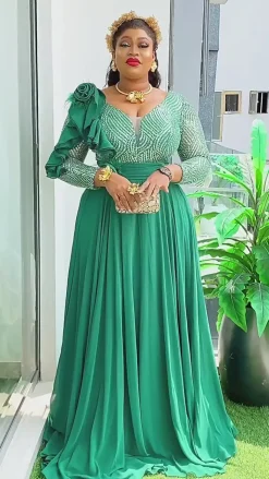 Plus Size Sequin Gown Chiffon Floral Maxi Dress