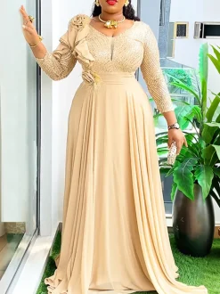 Plus Size Sequin Gown Chiffon Floral Maxi Dress