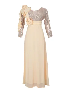 Plus Size Sequin Gown Chiffon Floral Maxi Dress