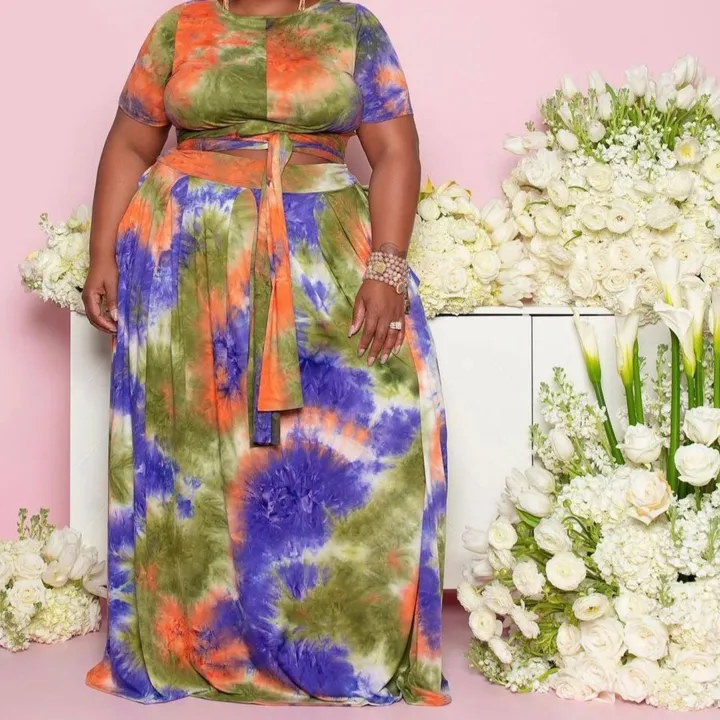 Plus Size Short Sleeve Crop Top Skirts