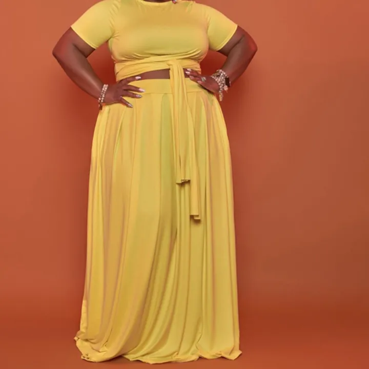 Plus Size Short Sleeve Crop Top Skirts