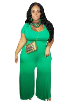 Plus Size Short Sleeve Wide Leg Pant Jumpsuit