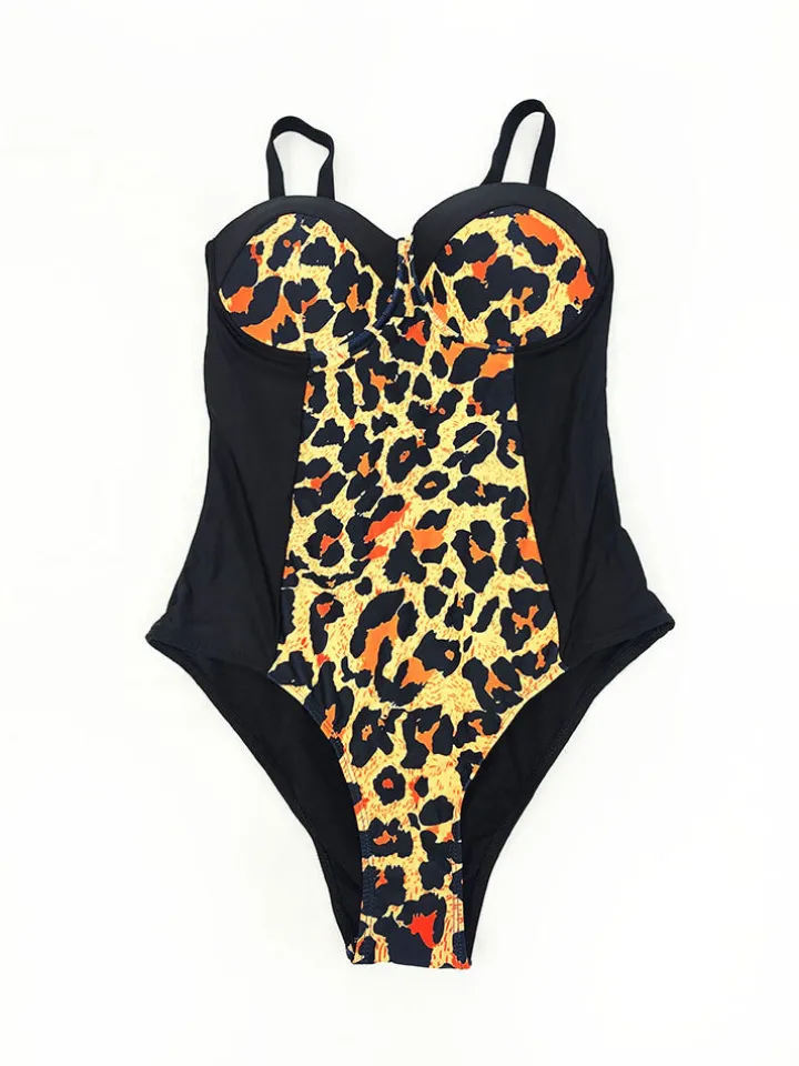Plus Size Sleeveless Leopard Print Swimsuit