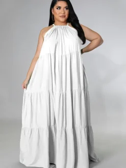 Plus Size Sleeveless Ruched Maxi Dress