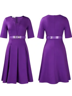 Plus Size Solid Color Half Sleeve Dress