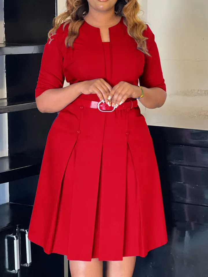 Plus Size Solid Color Half Sleeve Dress