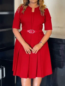 Plus Size Solid Color Half Sleeve Dress