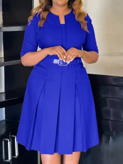 Plus Size Solid Color Half Sleeve Dress