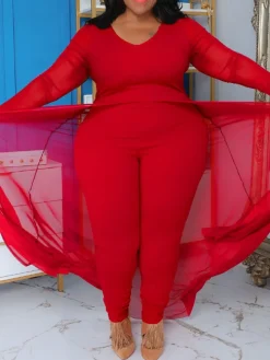 Plus Size Solid Color Patchwork Jumpsuit