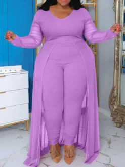 Plus Size Solid Color Patchwork Jumpsuit