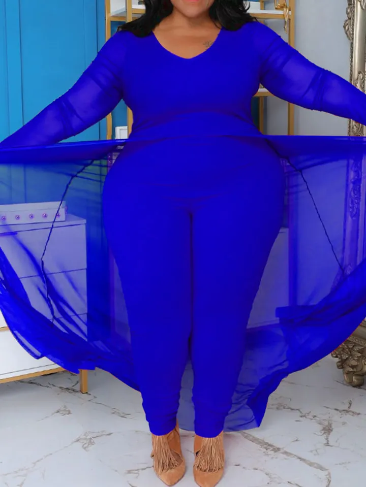 Plus Size Solid Color Patchwork Jumpsuit