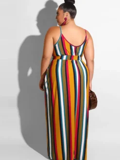 Plus Size Spaghetti Strap Striped Maxi Dress