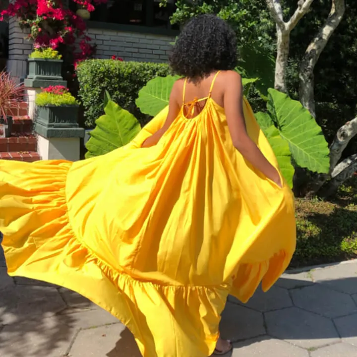 Plus Size Spaghetti Strap Ruffle Beach Maxi Swing Dress