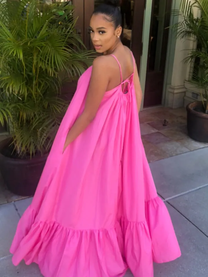 Plus Size Spaghetti Strap Ruffle Beach Maxi Swing Dress