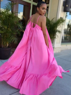 Plus Size Spaghetti Strap Ruffle Beach Maxi Swing Dress