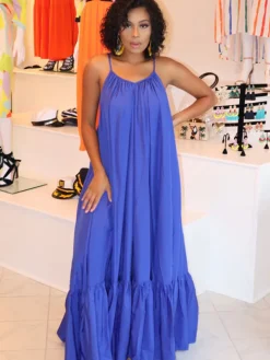 Plus Size Spaghetti Strap Ruffle Beach Maxi Swing Dress