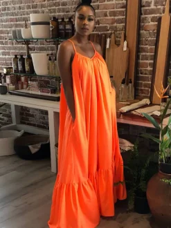 Plus Size Spaghetti Strap Ruffle Beach Maxi Swing Dress