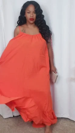 Plus Size Spaghetti Strap Ruffle Beach Maxi Swing Dress