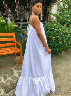 Plus Size Spaghetti Strap Ruffle Beach Maxi Swing Dress