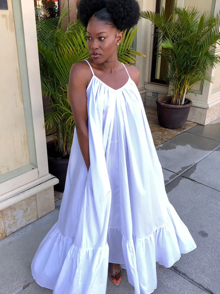 Plus Size Spaghetti Strap Ruffle Beach Maxi Swing Dress